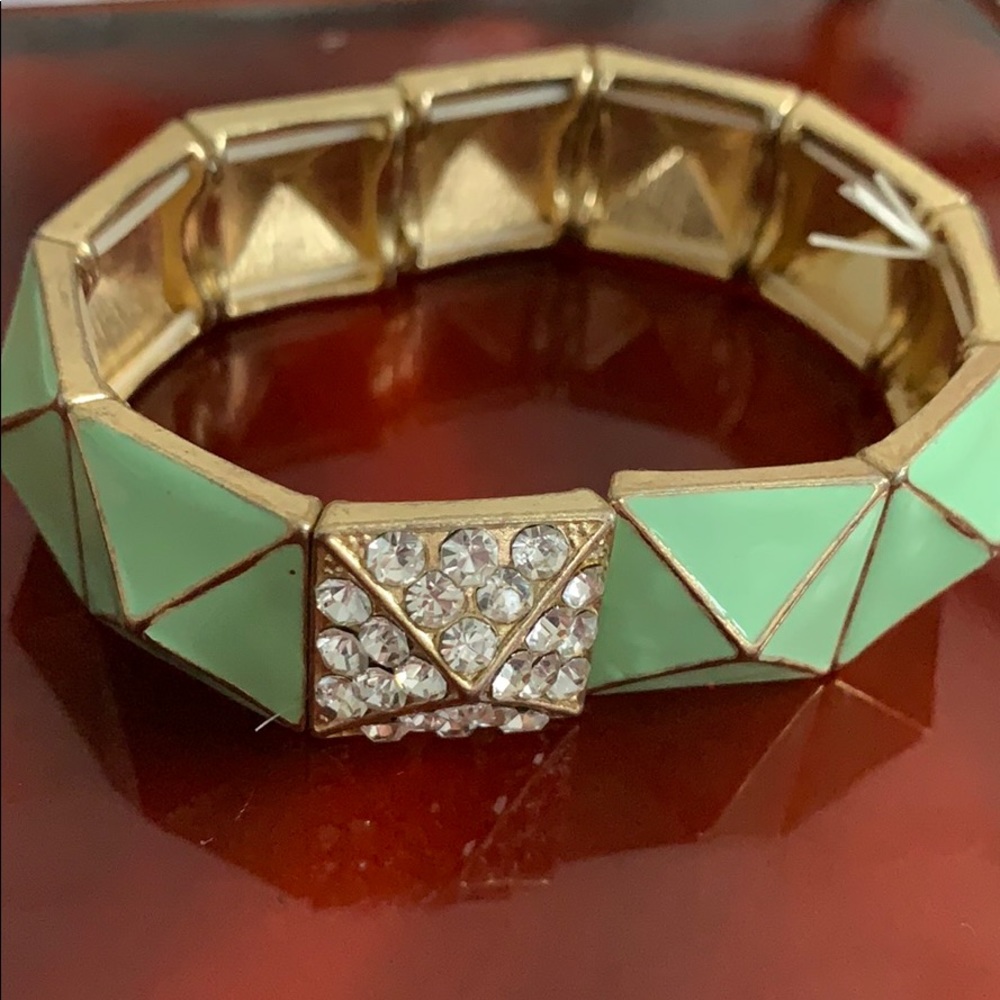 Stretchy 3D bangle bracelet —Mint Green/Rhinestone